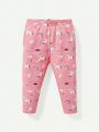 Cozy Cub Baby Girl Snug Fit Unicorn Patterned Round Neck Top And Footed Pants Pajama Set