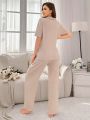 Women's Solid Color Ribbed Knit Home Wear Set