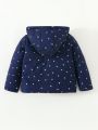 Toddler Boys' Blue Star Printed Thick Casual Daily Jacket, Autumn And Winter