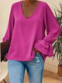 Plus Size Solid Color Bell Sleeve Shirt