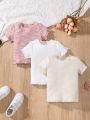 SHEIN 3pcs/Set Baby Girls' Casual Simple & Comfortable Short Sleeve Tops For Spring And Autumn