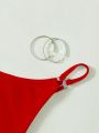 SHEIN Swim Basics Solid Ring Linked Bikini Bottom