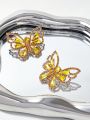 SHEIN SXY 1pair Full Rhinestone Butterfly Shaped Earrings