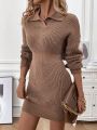Solid Colored Sweater Dress With Drop Shoulder Sleeves