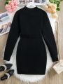Female Teenagers Solid Color Fitted Casual Sweater Dress