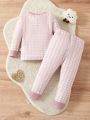 Infant Baby'S Cute Cartoon Plaid Pattern Printed Home Clothing Set For Fall
