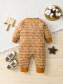 Baby Girl'S Full Print Zipper Long Sleeve Jumpsuit For Spring And Autumn