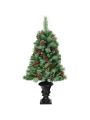 Costway 4 ft Christmas Entrance Tree with Pine Cones Red Berries and Glitter Branches