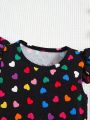 SHEIN Kids EVRYDAY Little Girls' Love-print Flutter Sleeve Tank Top