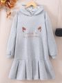 Teen Girls' Cat Embroidered Hooded Dress For Fall/Winter