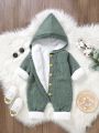 Infant Casual Solid Color Furry Buttoned Sweater Romper