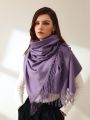 1pc Women's Light Purple Fringe Faux Cashmere Warm Versatile Oversized Scarf Shawl Suitable For Daily Use