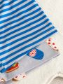 Baby Boy 4pcs/Set Cute And Fun Pretzel Pattern Printed Short Sleeve Top And Shorts Set, Spring/Summer