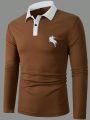 Men's Horse Print Polo Long Sleeve Shirt