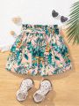 SHEIN Kids Cooltwn Tween Girls' Casual Spring And Summer Woven Floral Straight Shorts