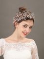 1pc Luxury Crystal Handmade Braided Leaf Colorful Hairband For Brides, Wedding Hair Accessories