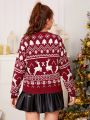 Teen Girl Christmas Pattern Drop Shoulder Sweater
