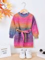 Young Girl Ombre Belted Sweater Dress
