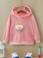Young Girl Floral Patched Kangaroo Pocket Hoodie