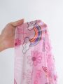 Little Girls' Cartoon Letter Printed Kimono Cardigan With Drawstring Waist