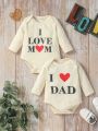 2pcs/Set Baby Girl Heart And Slogan Print Rompers