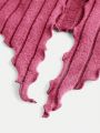 Teen Girl Lettuce Trim Asymmetrical Hem Flare Sleeve Ribbed Knit Tee