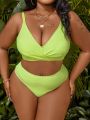 SHEIN Swim Vcay Plus Size Solid Color Textured Bikini Set