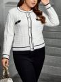 SHEIN Clasi Plus Contrast Trim Button Front Flap Detail Cardigan