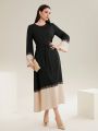 SHEIN Modely Women's Color Blocking Lace Patchwork Flared Sleeve Dress