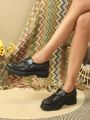 Styleloop Chain & Studded Decor Women's Black Leather Loafers