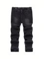 Boys' Star Print Distressed Slim Fit Jeans With Elastic Cuffs