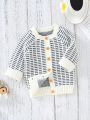 Baby Boy Plaid Pattern Raglan Sleeve Cardigan