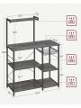 VASAGLE Baker's Rack, Microwave Stand, Kitchen Storage Rack with Wire Basket, 6 Hooks, and Shelves, for Spices, Pots, and Pans