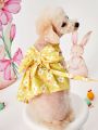 PETSIN Easter Yellow Little Flower Printed Cute Dress With Harness & Leash Set For Pet
