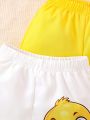 2pcs Toddler Boys' Cute Yellow Duck Printed Shorts
