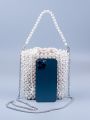 Mini Faux Pearl Beaded Chain Square Bag
