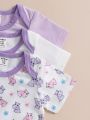 SHEIN 8pcs/Set Baby Girl Spring/Summer Purple & White Animal Print Rompers, Elegant & Cute Outfits With Gift Box