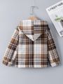SHEIN Kids HYPEME Young Boy Plaid Print Thermal Lined Hooded Coat Without Tee