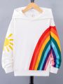 SHEIN Kids EVRYDAY Tween Boy Sun & Rainbow Print Hooded Sweatshirt