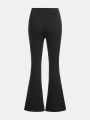 SHEIN Teenage Girls' Knitted Solid Color Pearl Button Decorated Casual Bell-bottom Pants