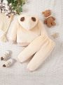 Baby Boy Plush Jacket Fashionable Bear Embroidered Winter Two-piece Set