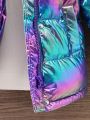 SHEIN Baby Girl Holographic Fuzzy Trim Hooded Puffer Coat Without Sweater