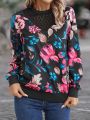 Floral Print Contrast Lace Sweatshirt