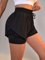 Solid Color Sports Shorts With Built-In Lining And Drawstring Waistband