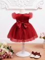 SHEIN Baby Girls' Gorgeous Rose Gold Butterfly Bow Mesh Patchwork Dress Formalwear