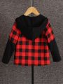 SHEIN Kids EVRYDAY Children's Spring & Autumn Long Sleeve Plaid Hooded Jacket For Toddler Boys' Casual Fall Outwear