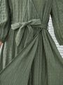 SHEIN Kids Nujoom Tween Girls' Loose Fit Vintage One Shoulder Bow Decorated Side Wrap Dress