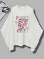Girls' Cartoon & Text Printed Casual Round Neck Sweatshirt