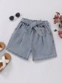 Tween Girls' Casual Loose Fit Daisy Style Denim Shorts With Belt