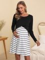 Maternity Colorblock Striped Sleep Dress